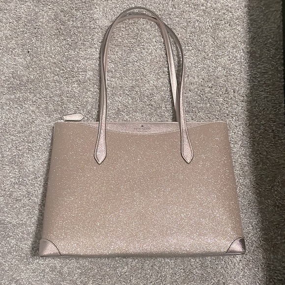 Kate Spade Lola Shimmy Glitter Rose Gold Holiday Tote Bag - Picture 13 of 14